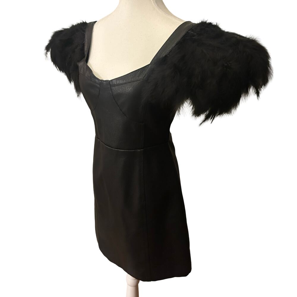 Nasty Gal Vegan Leather Mini Dress – Feather Shoulders, NWT - Picture 3 of 7